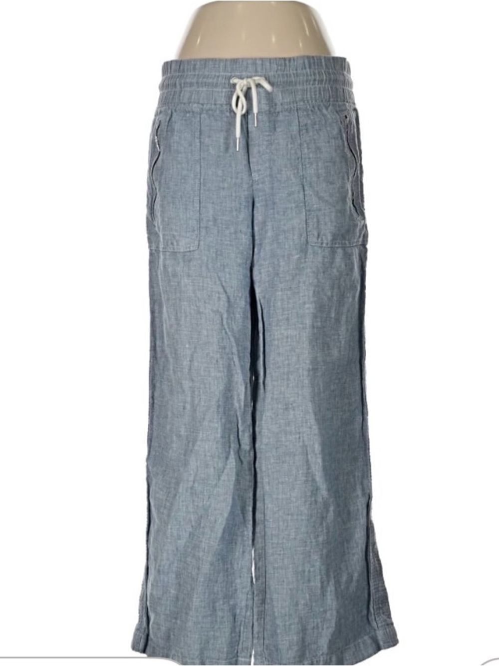 Athleta Chambray-Light Blue Wide Leg Drawstring Pants